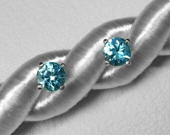 Choice of Blue or Green Zircon Stud Earrings in Silver