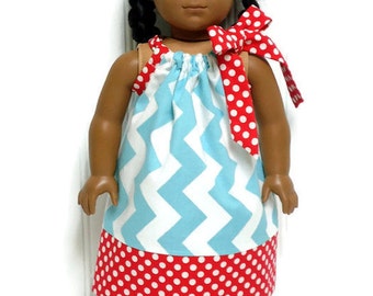 18 Inch Doll Clothes Pillowcase Dress Chevron Aqua Red Polka Dot 15 Inch Doll Clothes