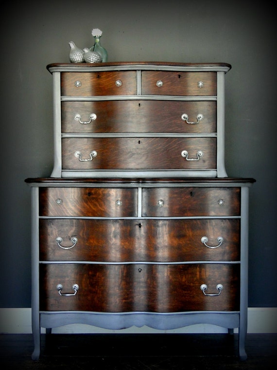 Items similar to SOLD*** Antique oak stained and painted chest on chest of drawers, dresser