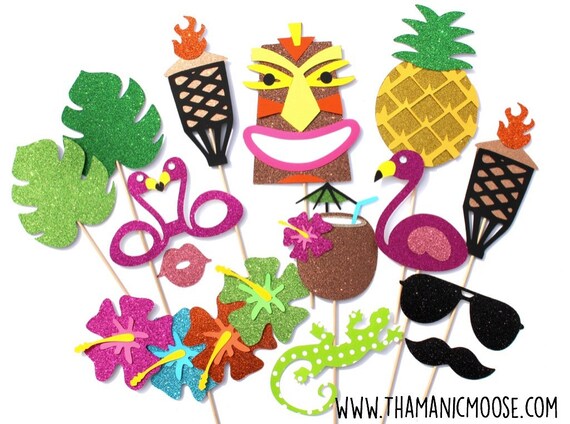 Hawaiian Photo Booth Props 14 Piece Prop Set by TheManicMoose