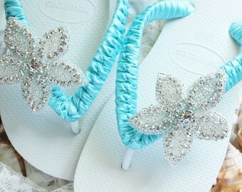 Wedding shoes flat, Wedding flip flops, AQUA BLUE bridal slipper, bridal shower gift, sandals, Customized flip flops for the bride