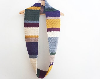 MADE TO ORDER: Crochet Infinity Scarf Doctor Who Scarf Fourth Doctor Scarf Tom Baker Striped Scarf Cowl Whovian Geek Nerd
