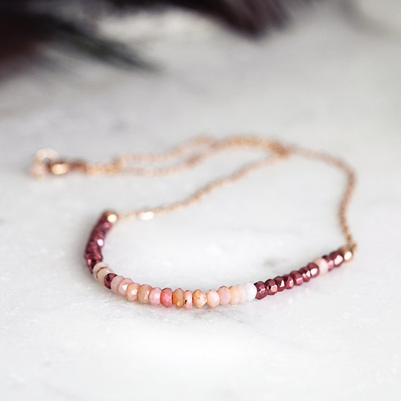 Pink Opal Necklace - Dainty Gemstone Necklace