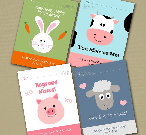 Personalized Farm Animal Valentine's Day Cards Bunny