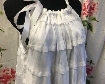 Repurposed Altered couture Boho Gypsy dress vintage white multi tiered cotton medium large summer peasant hippie