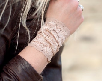 Lace Wrist Cuff, Nude Tan Wrist Tattoo Cover Up Long Lace Cuff Bracelet, Arm Band Boho Bracelet Cuff Stretch Lace Wrist Bracelet Wristband