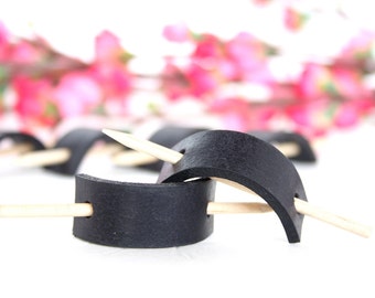 Mini Hair Sticks | Baby Leather Hair Accessories | Easter Gift | Mini Hair Slide | For Women | Bun Holder | Ponytail Holder | Black