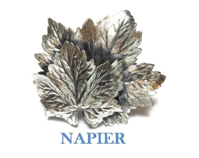 FREE SHIPPING Napier grape leaves brooch, large antiqued silver plated double grape leaf with intricate details