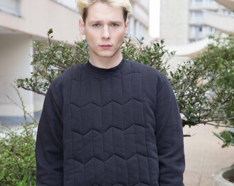 Sweatshirt noir effet tresse & tricot Unisexe