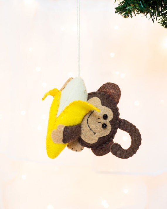 Felt Monkey Ornament with Banana