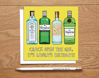 Personalised Gin Birthday Card - gin lovers card - happy birthday card - gin drinking card - gin greetings card - alcohol birthday card