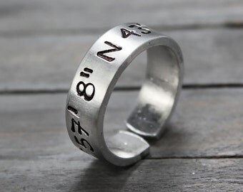 Latitude Longitude Ring, Custom Coordinates, Coordinate Ring, Longitude Latitude, Personalized Ring, Personalized Jewelry, hand Stamped