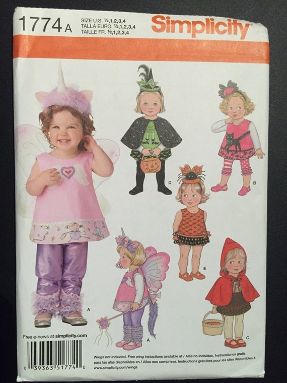 Simplicity Sewing Pattern 1774 Children's Princess, Witch, Red Riding Hood, Fairy and Angel Costume Size 1/2-4
