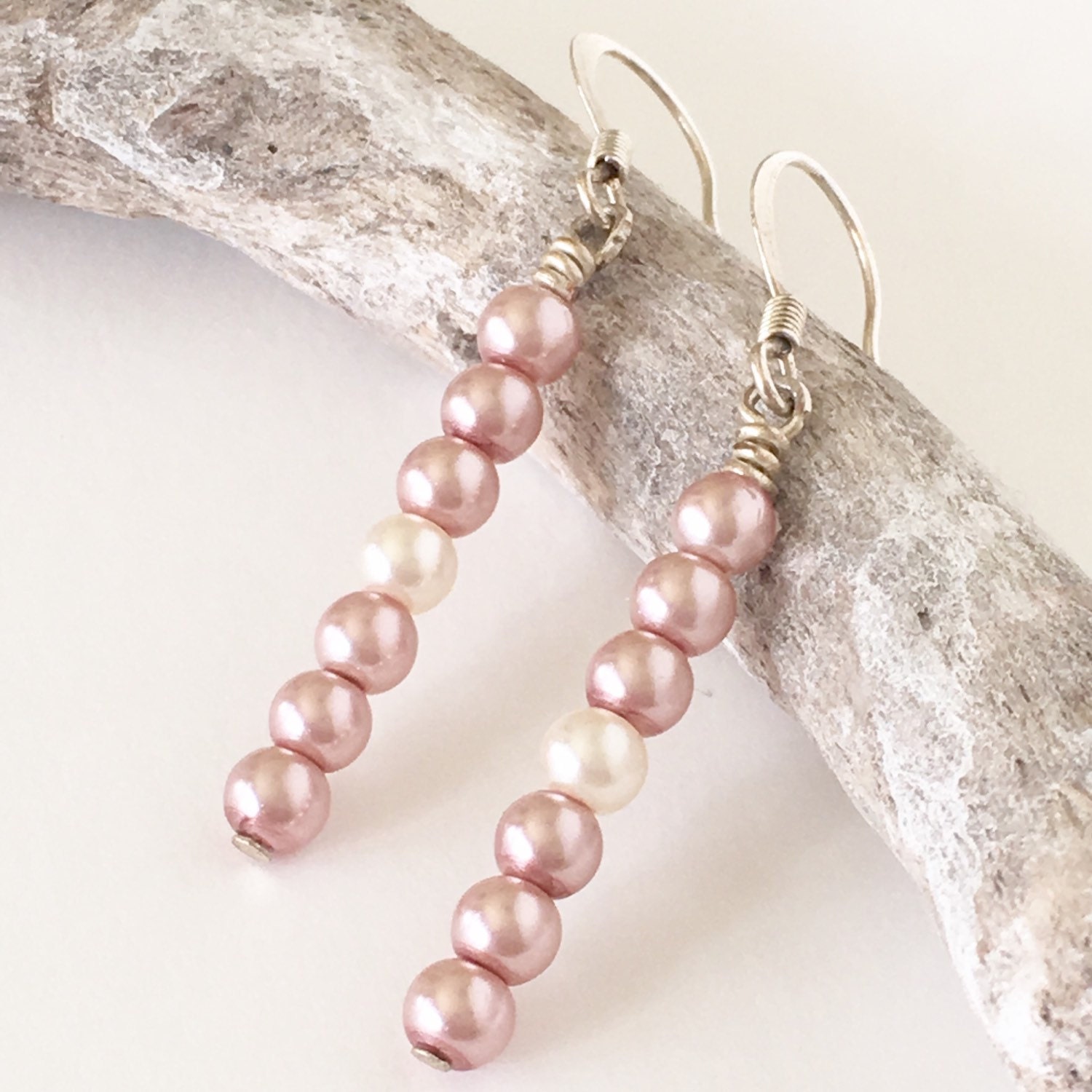 Strawberries and Cream Glass Pearl Earrings Wire Wrapped