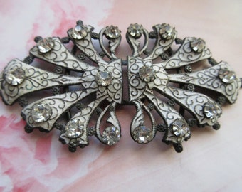 Antique Enameled Paste Buckle, Antique Cloak Closure, Paste Jewelry, Victorian Fashion, Enameled Jewelry, Belt Buckle, Estate Jewelry