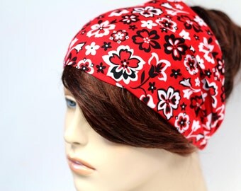 Red Hippie Floral Print Headband Womens Headband Fabric Headband Bandana Headband Head Wrap Hair Accessory Womens Gift for Her Gift Ideas