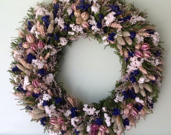 Blue and White Dried Flower Wreath