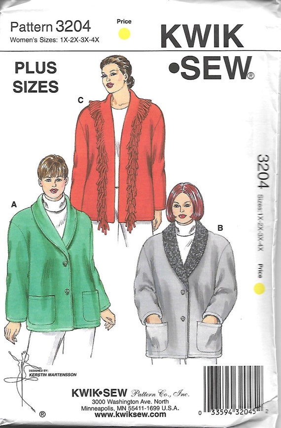 Kwik Sew 3204 Women's Plus Size Jacket Pattern 1X4X