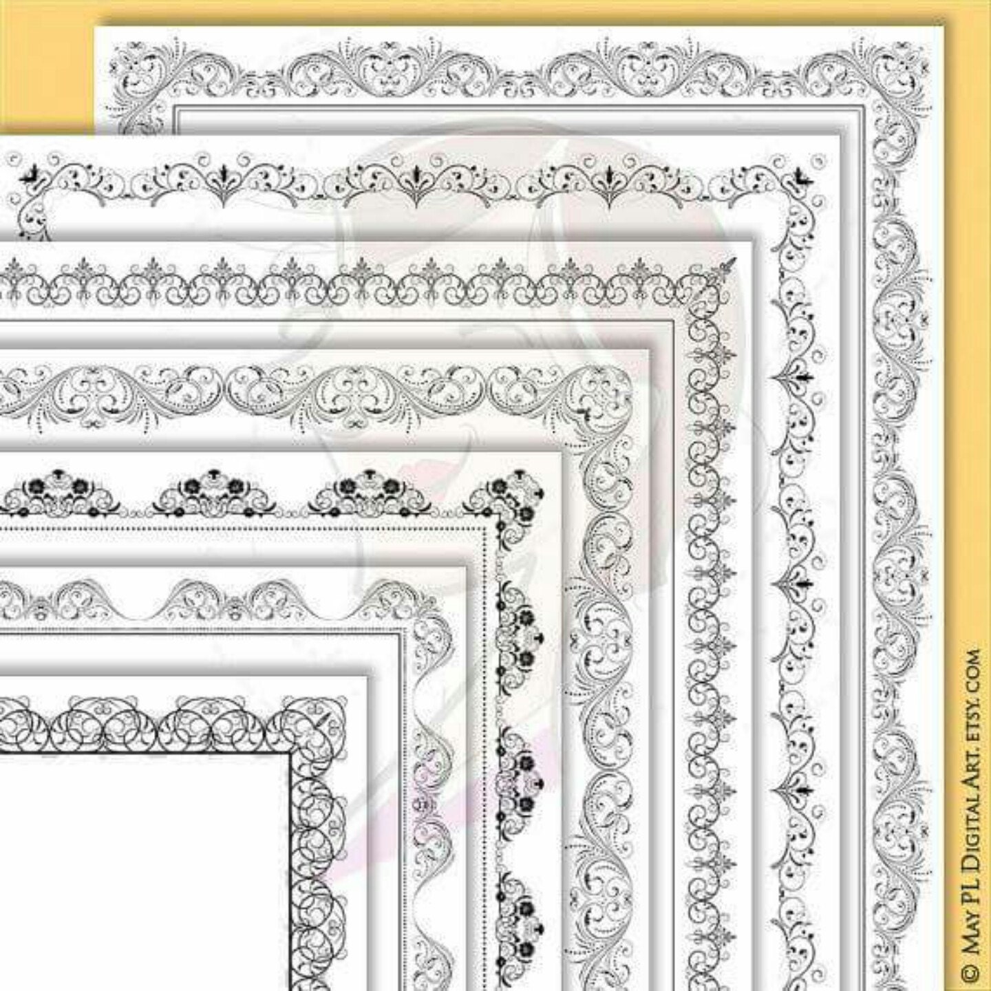Retro Flourish Frames 8x11 Certificate Page Borders VECTOR