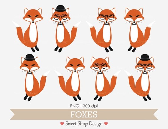 Fox Clip Art, Woodland Animal Clip Art, Baby Shower Clip Art, Royalty Free Clip Art, Hipster, Instant Download Il_570xn