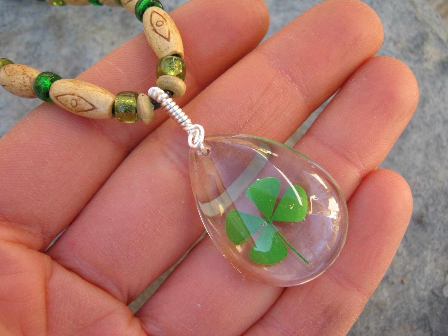 Real four leaf clover necklace Clearance