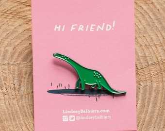 Dinosaur Pin / Green Dinosaur Enamel Pin - Illustrated