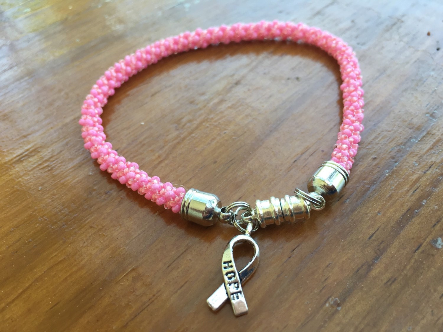 Breast Cancer Awareness Beaded Bracelet w/Silver awareness