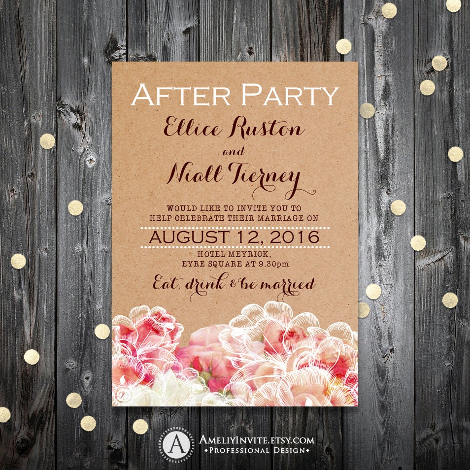 Printable After Party Invitation Rustic Kraft & Cream Pink