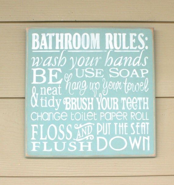 BATHROOM RULES - Bathroom Decor - 12 x 12 - Painted Wooden Sign - Bathroom sign - Hand Painted sign - Primitive Bathroom - Rustic Bathroom