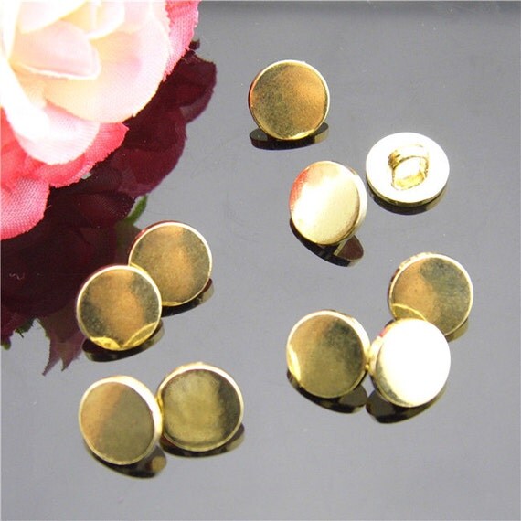6 Pcs 0.39 Inches Small Gold Flat Metal Shank Buttons For