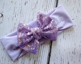 Lavender sparkly Bow-Head wrap- Girl Turban-Baby Boho headband- Sparkle Turban- Lavender Headband- Sparkle Head wrap