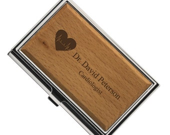 Engraved Cardiologist Wooden Business Card Case