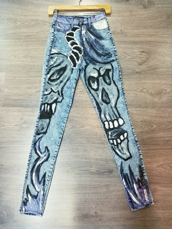 Women's Unique Hand Painted Denim Jean Pants by FashionRisks