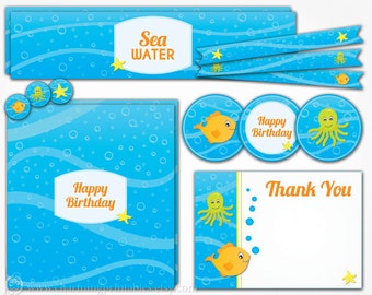 Under the Sea Party Decorations - INSTANT DOWNLOAD Boy Ocean Octopus Fish Birthday Party Printables Package