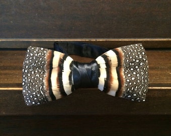 Chukar And Guinea Feather Bow Tie