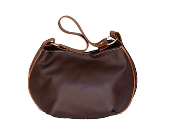 Chocolate brown leather bag - hobo purse - slouchy bag - rustic shoulder handbag - adriana