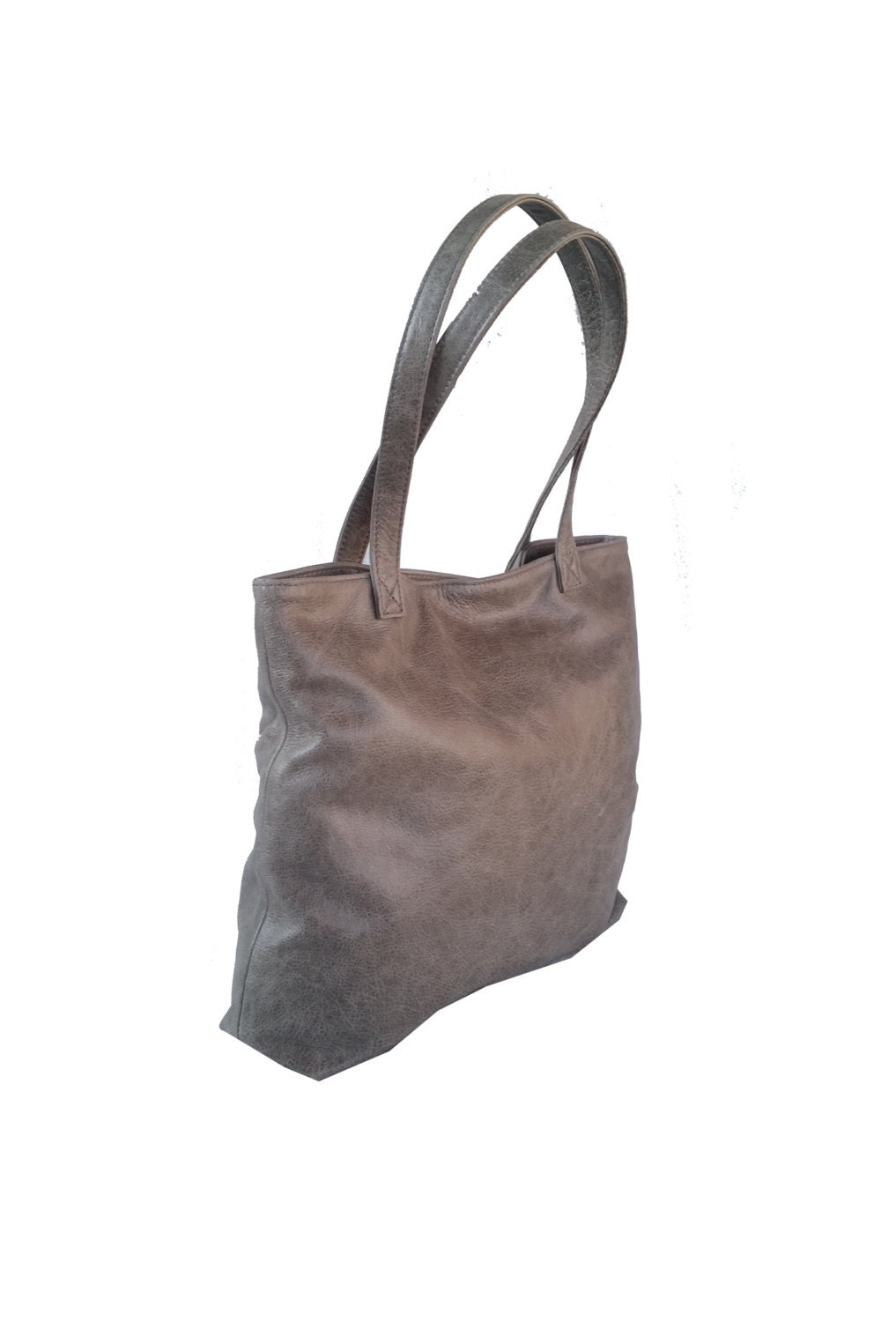 Distressed Gray Leather Tote Bag Rustic Wash Shoulder Purse
