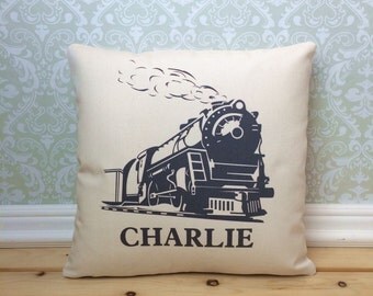 Train Pillow Cover, Locomotive Pillow, Railroad Decor, Railroad Theme, Train Decor, Train Theme