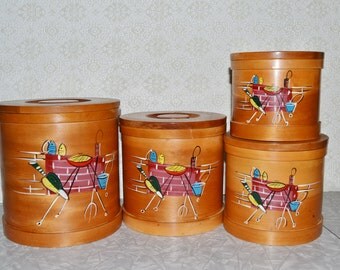 Mid Century Wood Canisters ~ Atomic Canisters ~ Kitchen Storage ~ Epsteam