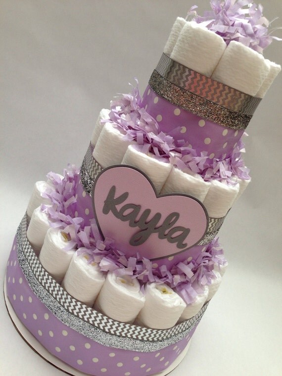 Purple and Gray Diaper Cake Centerpiece Decorations