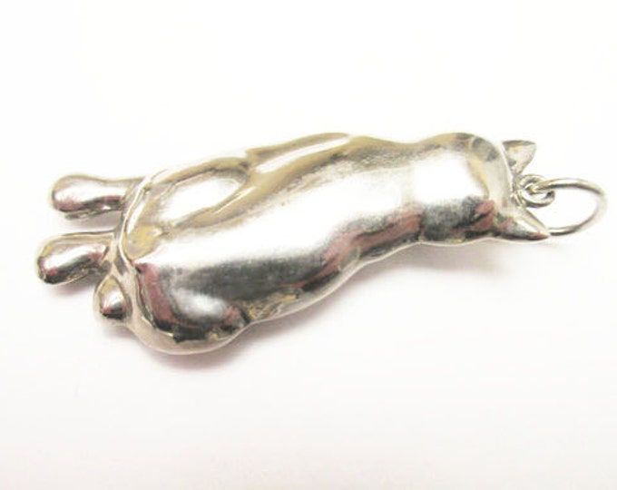 Sterling Cat Pendant - hallow puffy silver Three dimensiona l- kitty