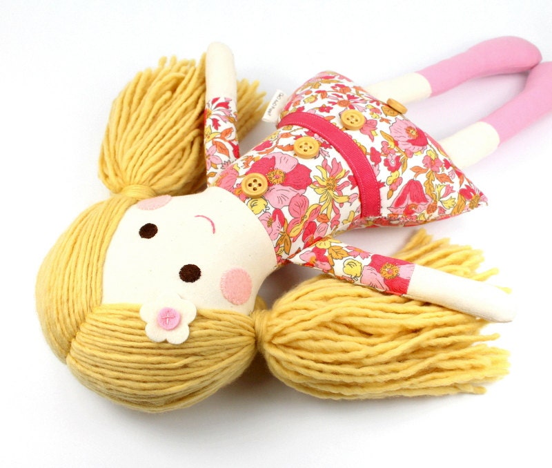 doll with yarn hair handmade rag doll camille cloth doll