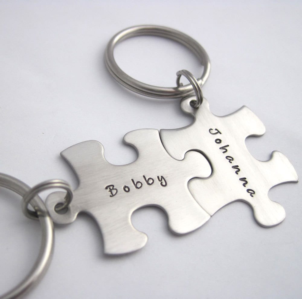 Personalized Puzzle Piece Key Chain Set of Two Custom