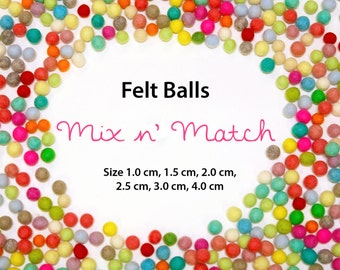 Felt Balls - Rainbow Pack - Sizes 1.0 cm, 1.5 cm, 2.0 cm, 2.5 cm, 3.0 cm, 4.0 cm - Mix and Match or PICK your color