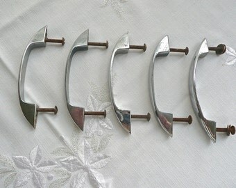 SALE - Chrome Handles - Vintage Cupboard Handles - Hardware - Mid Century Kitchen - Industrial - Set of Handles - Retro - Dresser Handles