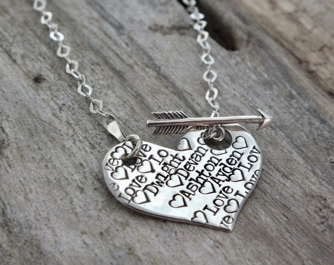 Personalized Necklace / Nana Necklace / Gift for Nana from Grandchildren / Sterling Silver Heart Necklace / Heart Pendant /