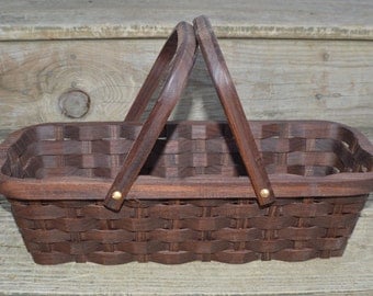 Knitting supplies tote basket handles Walnut wood