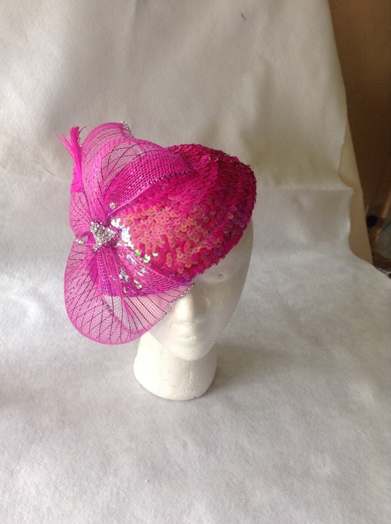 Hot Pink fascinator hat with Large mesh bow and by HatsbyJosie