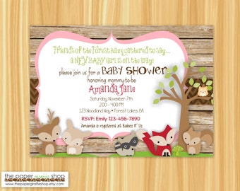 Woodland Creatures Baby Shower Invitation | Woodland Creatures It's a Girl Baby Shower | Rustic Woodland Creatures Invitation | Baby Girl