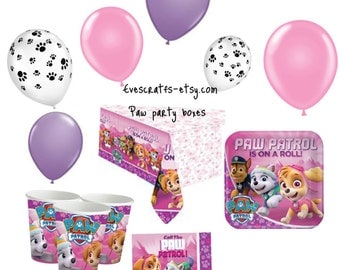 Pink Paw patrol party, Skye paw patrol birthday, children's birthday party supplies, kindergarten party, kids party paper plates, pink